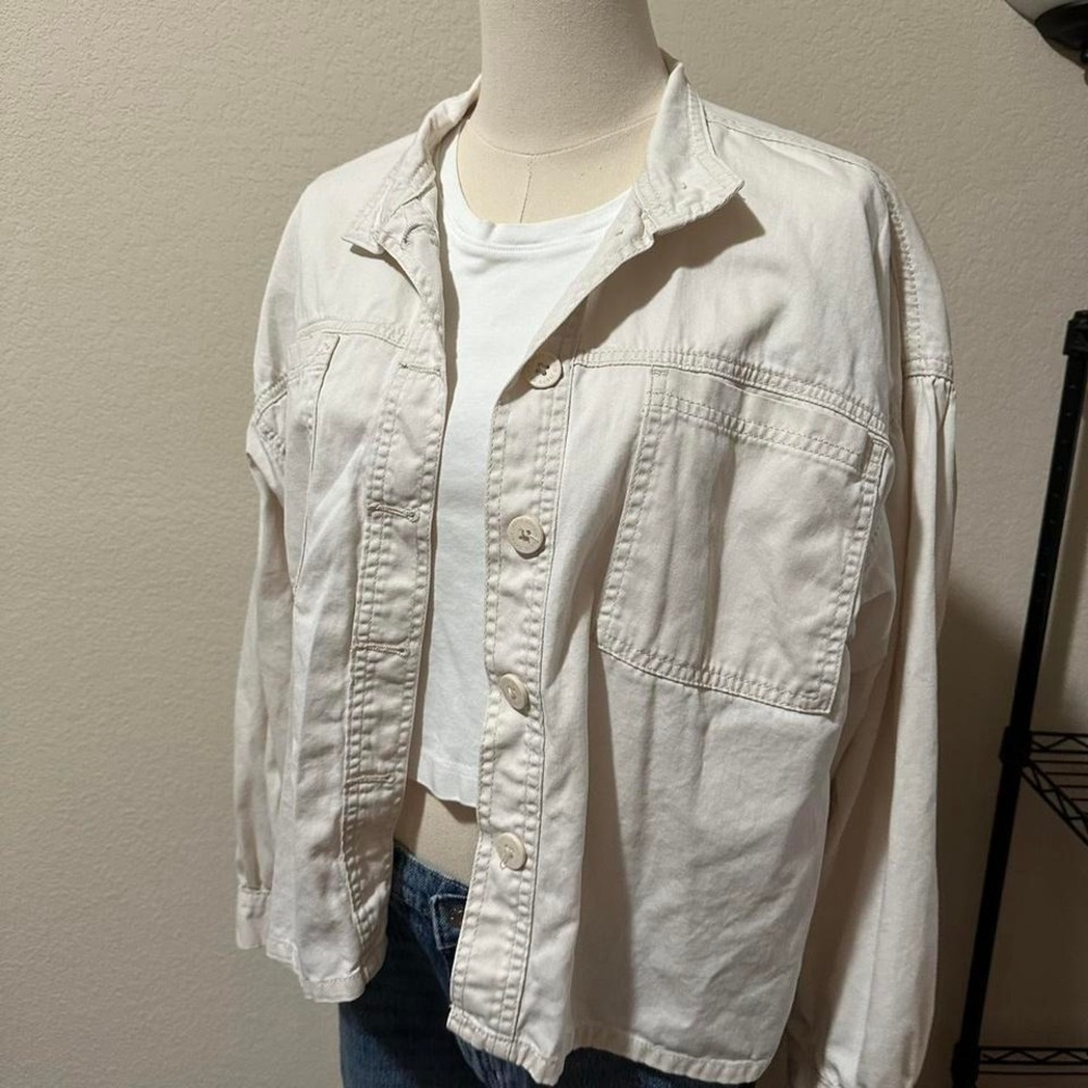 Kensie Jeans Sz S Cream Oversized Puff Sleeve Jacket Boho Classic‎